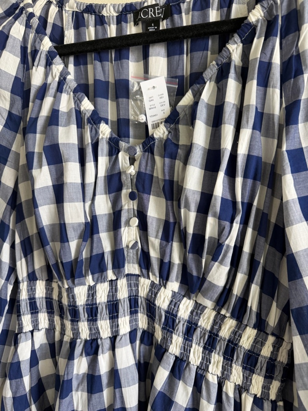 J.Crew Navy Gingham V-Neck Smocked Mini Dress Size S NWT Puff Sleeve Cotton - Picture 6 of 12